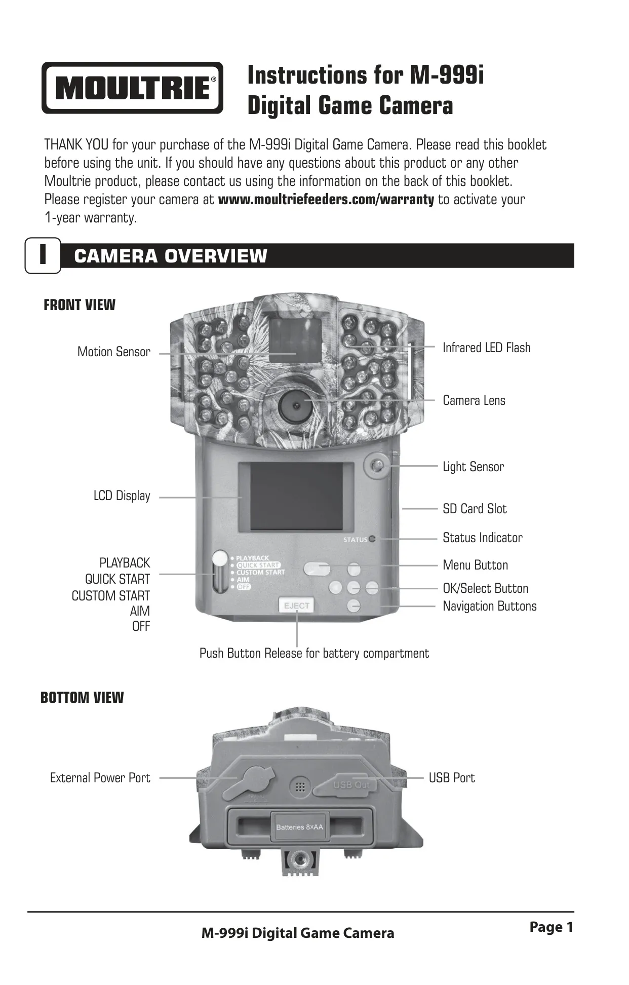 Moultrie M-999i (MCG-13035) Instruction Manual (20 Pages)