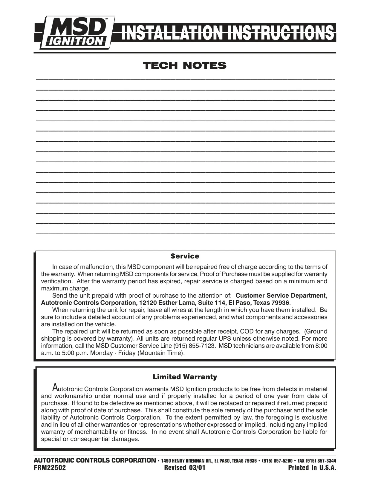 MSD 2 Step 8739 Launch Control Instruction Manual (4 Pages)